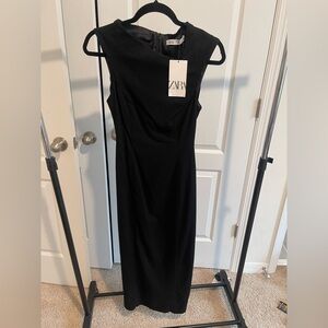 Zara Elegant Black Midi Dress